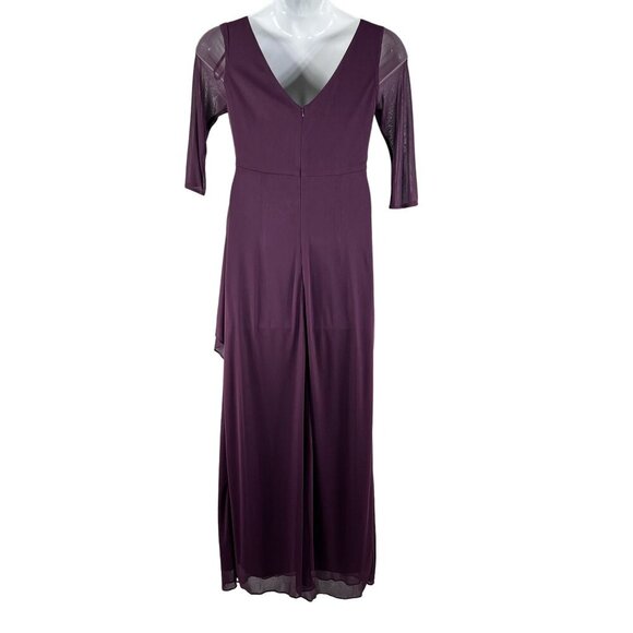 Alex Evenings Size 10 NWT Eggplant Dress Ruched Waist 3/4 Sleeves Sheer Wedding - Picture 2 of 16